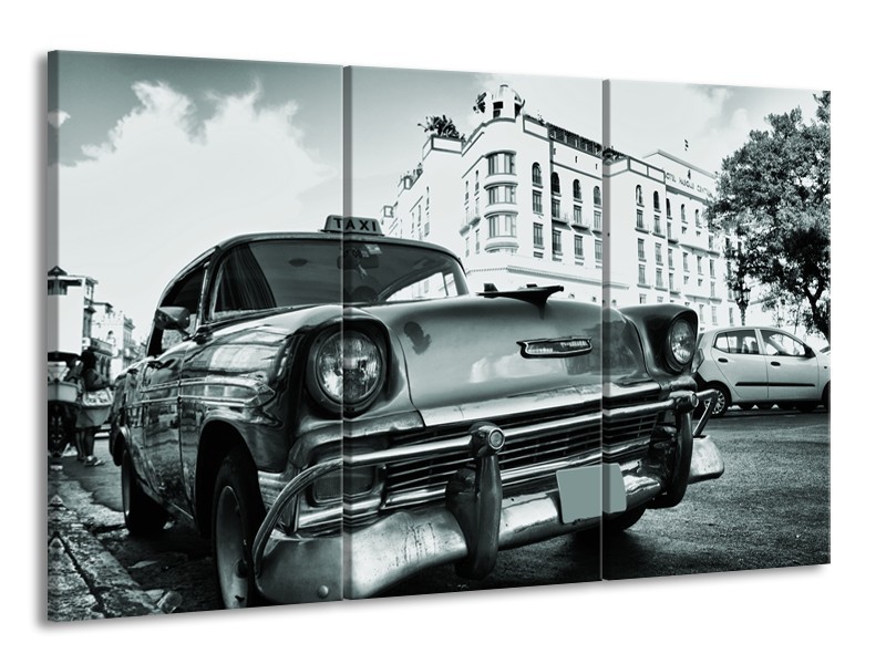 Glasschilderij Auto, Oldtimer | Grijs, Groen, Wit | 165x100cm 3Luik