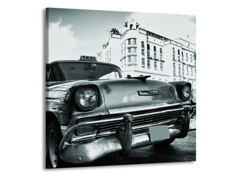 Canvas Schilderij Auto, Oldtimer | Grijs, Groen, Wit | 70x70cm 1Luik