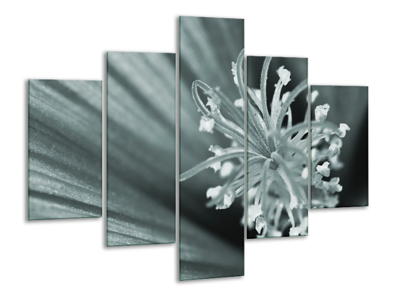 Canvas Schilderij Bloem | Grijs, Groen | 100x70cm 5Luik