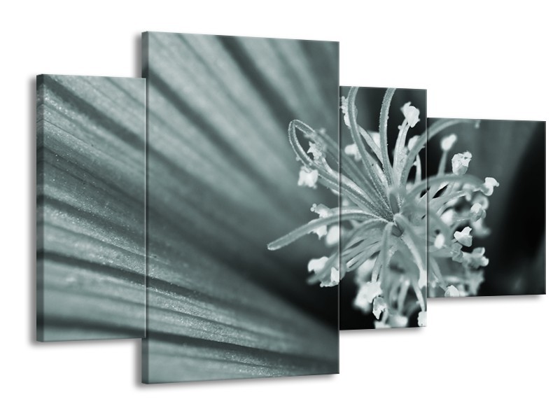 Canvas Schilderij Bloem | Grijs, Groen | 120x75cm 4Luik