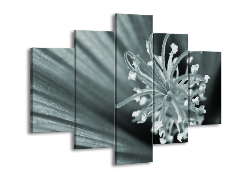 Canvas Schilderij Bloem | Grijs, Groen | 150x105cm 5Luik