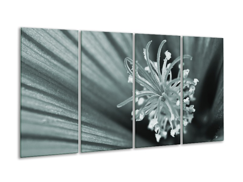 Canvas Schilderij Bloem | Grijs, Groen | 160x80cm 4Luik
