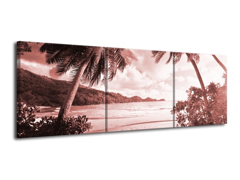 Canvas Schilderij Zee, Strand | Bruin, Rood | 120x40cm 3Luik