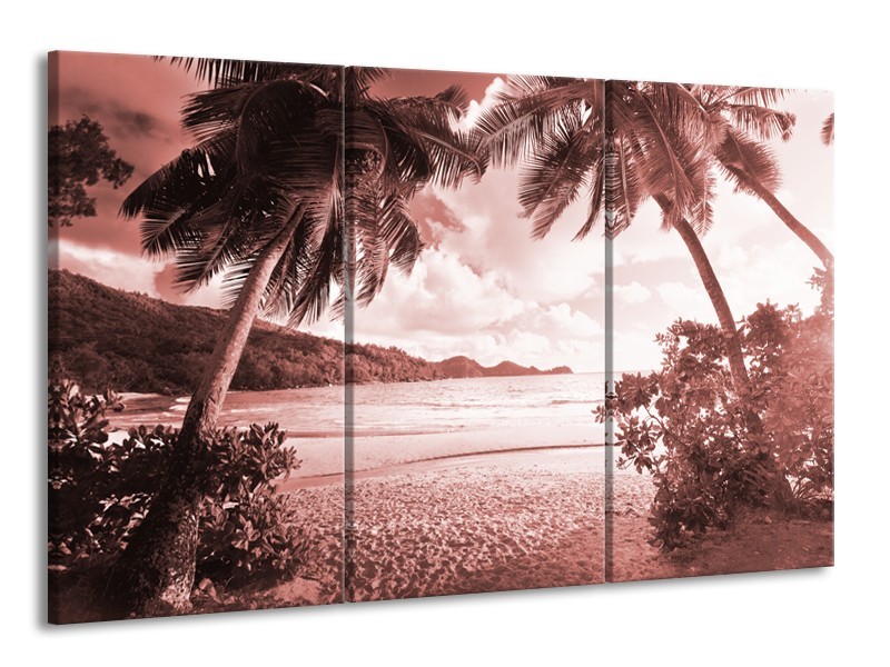 Canvas Schilderij Zee, Strand | Bruin, Rood | 165x100cm 3Luik