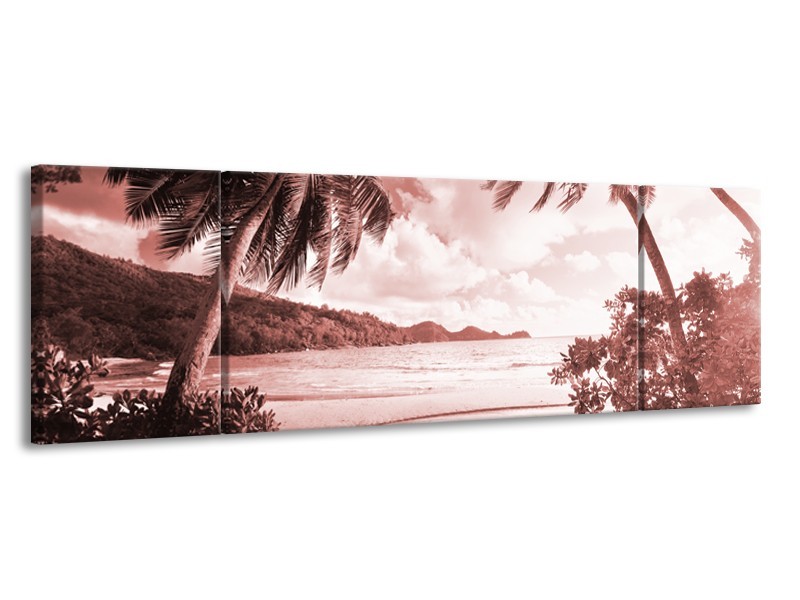 Canvas Schilderij Zee, Strand | Bruin, Rood | 170x50cm 3Luik