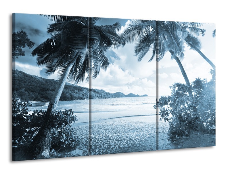 Canvas Schilderij Zee, Strand | Blauw | 165x100cm 3Luik