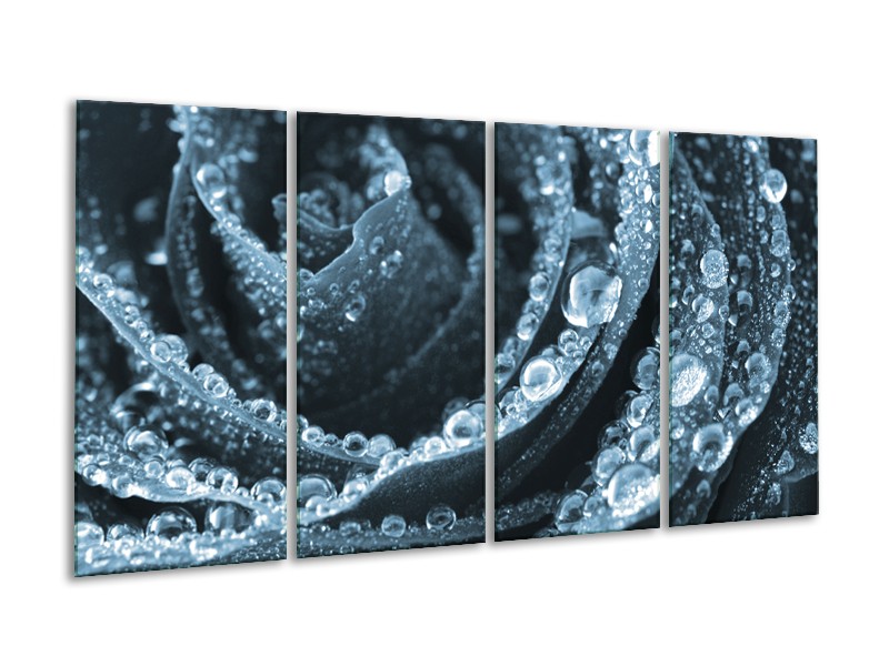 Canvas Schilderij Roos | Blauw | 160x80cm 4Luik