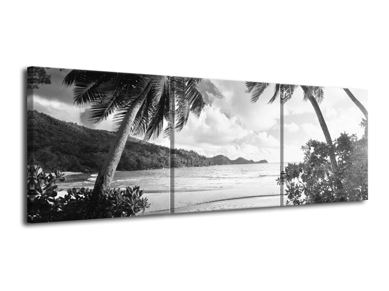 Canvas Schilderij Zee, Strand | Grijs, Zwart | 120x40cm 3Luik