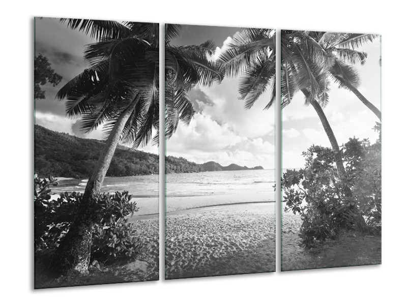 Canvas Schilderij Zee, Strand | Grijs, Zwart | 120x80cm 3Luik