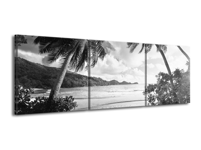 Canvas Schilderij Zee, Strand | Grijs, Zwart | 150x50cm 3Luik