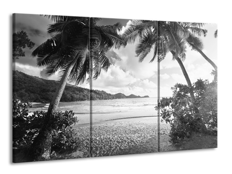 Canvas Schilderij Zee, Strand | Grijs, Zwart | 165x100cm 3Luik