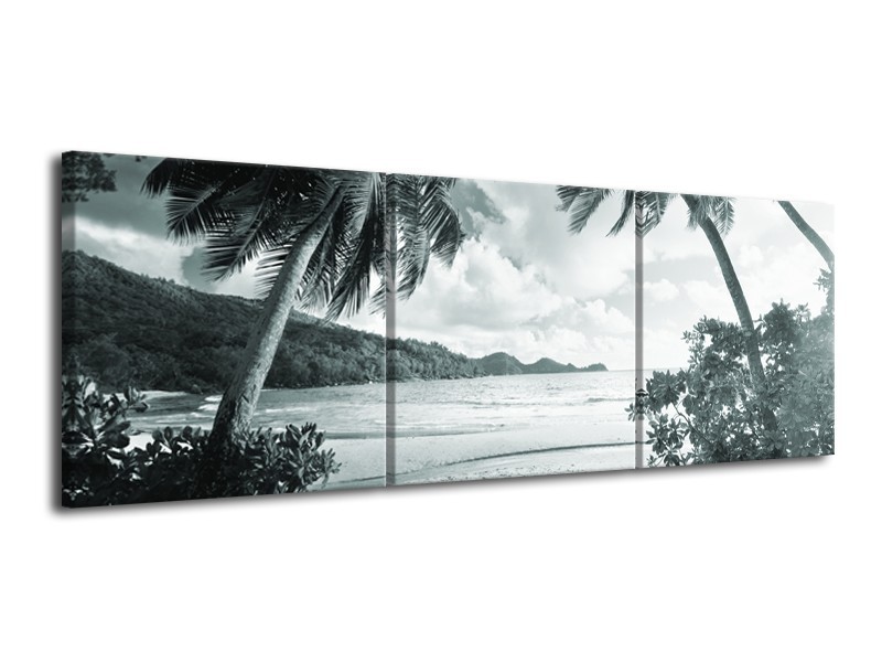 Canvas Schilderij Zee, Strand | Grijs, Groen | 120x40cm 3Luik