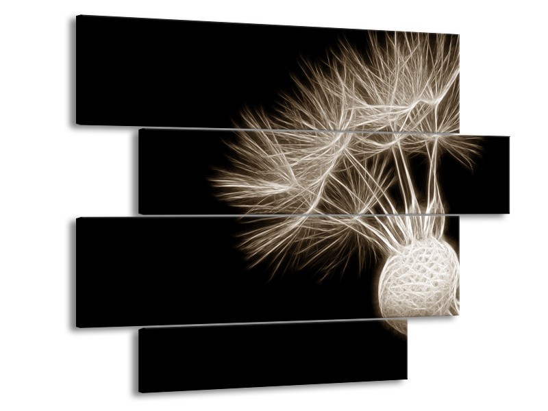 Canvas Schilderij Bloem | Sepia, Zwart | 115x85cm 4Luik