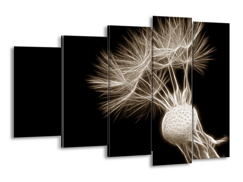 Canvas Schilderij Bloem | Sepia, Zwart | 150x100cm 5Luik