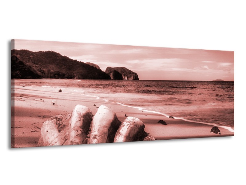 Canvas Schilderij Schelp, Strand | Bruin, Rood | 145x58cm 1Luik