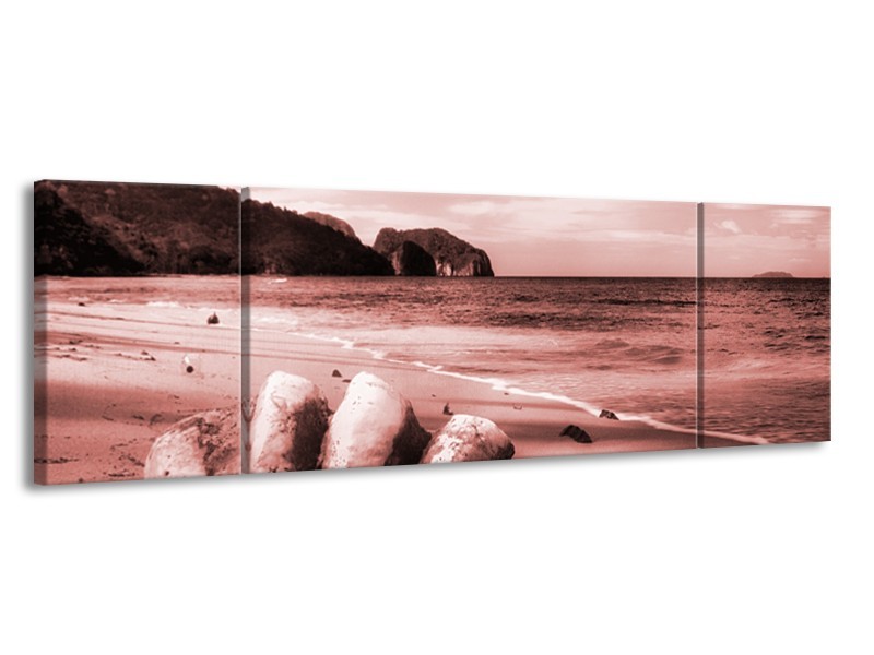 Canvas Schilderij Schelp, Strand | Bruin, Rood | 170x50cm 3Luik