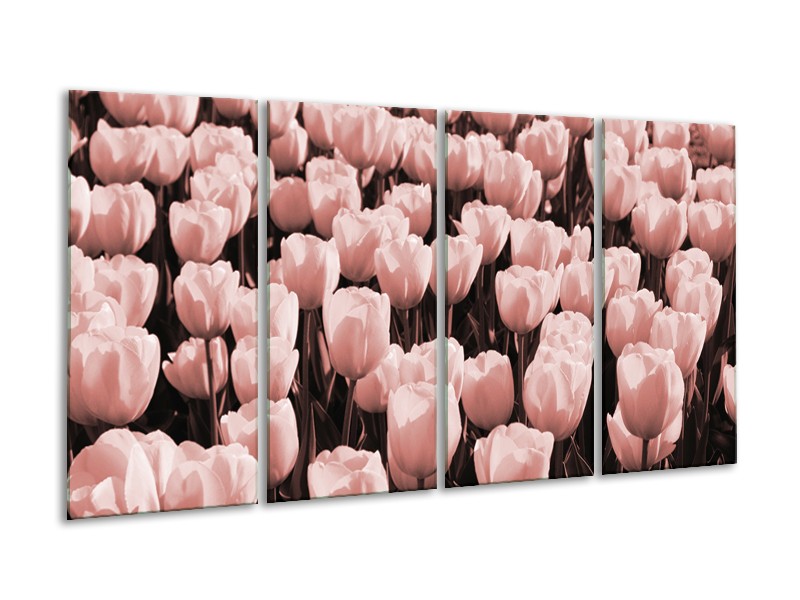 Canvas Schilderij Bloem, Tulpen | Bruin, Rood | 160x80cm 4Luik