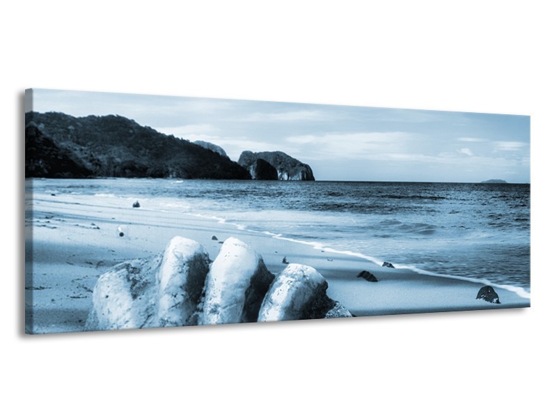 Canvas Schilderij Schelp, Strand | Blauw | 145x58cm 1Luik