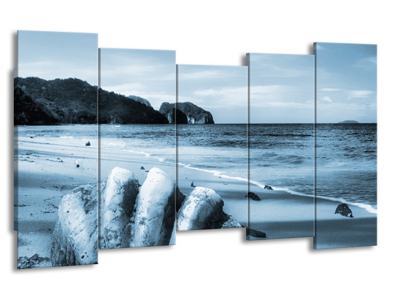 Glasschilderij Schelp, Strand | Blauw | 150x80cm 5Luik