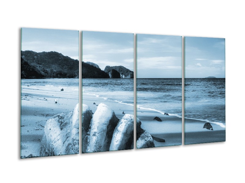 Canvas Schilderij Schelp, Strand | Blauw | 160x80cm 4Luik