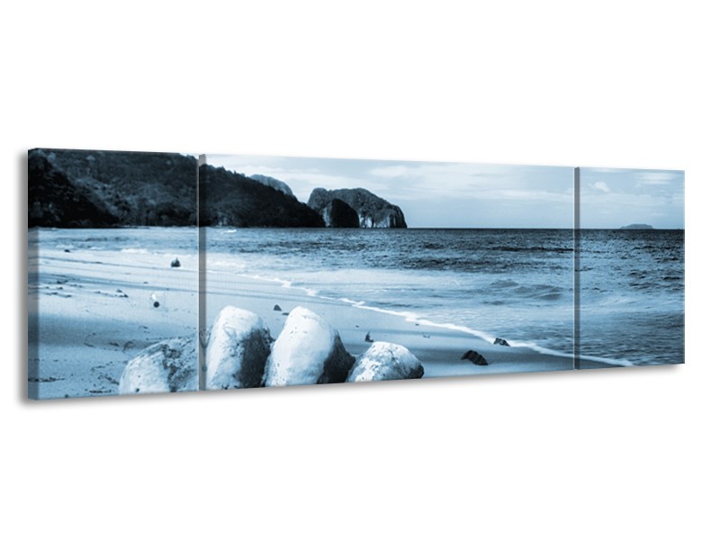 Canvas Schilderij Schelp, Strand | Blauw | 170x50cm 3Luik