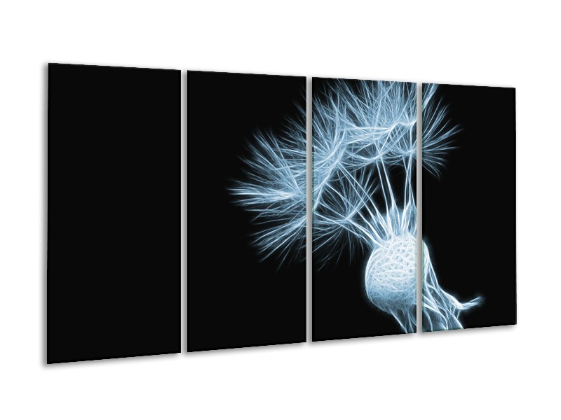 Canvas Schilderij Bloem | Blauw, Zwart | 160x80cm 4Luik