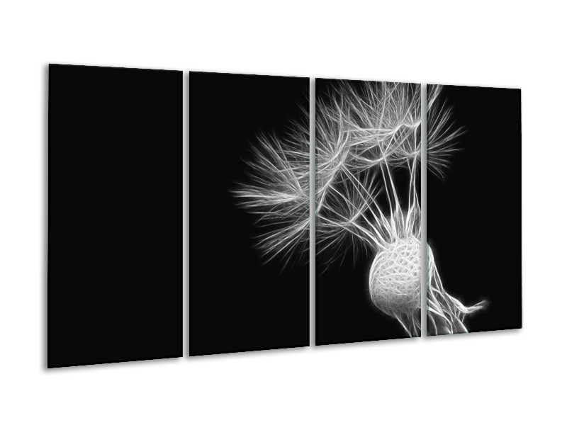 Canvas Schilderij Bloem | Zwart, Wit | 160x80cm 4Luik