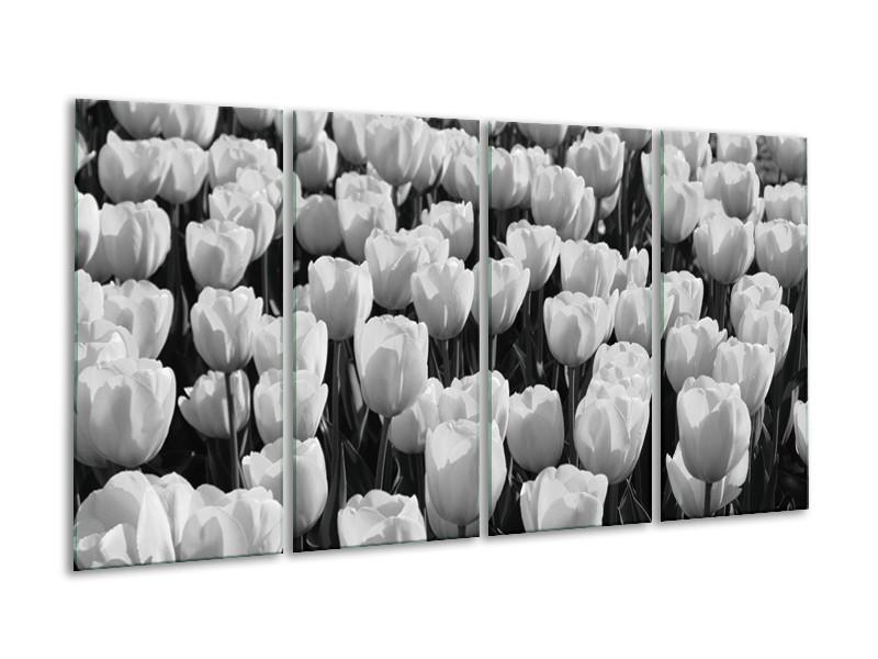 Canvas Schilderij Bloem, Tulpen | Zwart, Grijs | 160x80cm 4Luik
