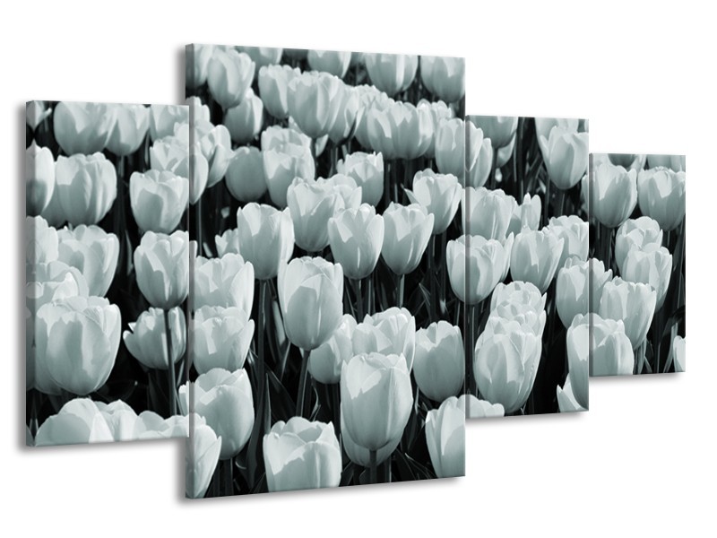 Canvas Schilderij Bloemen, Tulpen | Grijs, Groen | 160x90cm 4Luik