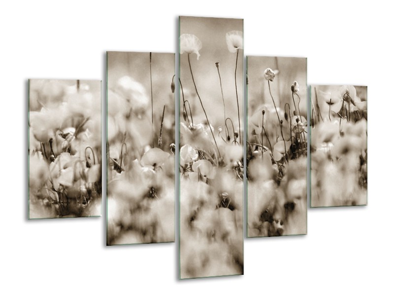 Canvas Schilderij Bloemen | Sepia | 100x70cm 5Luik