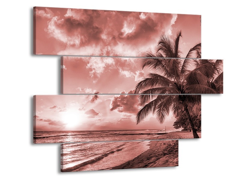 Glasschilderij Zee, Strand | Bruin, Rood | 115x85cm 4Luik