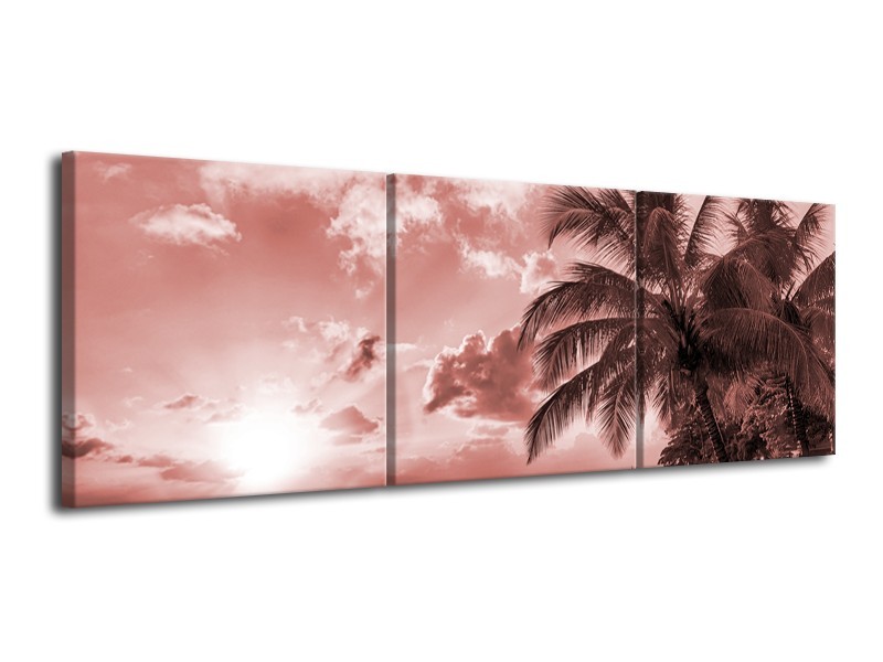 Canvas Schilderij Zee, Strand | Bruin, Rood | 120x40cm 3Luik