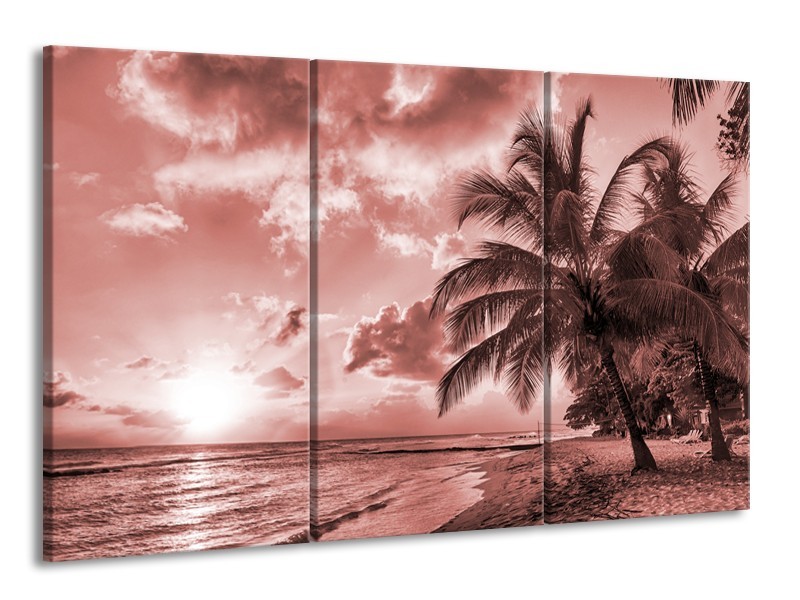 Glasschilderij Zee, Strand | Bruin, Rood | 165x100cm 3Luik