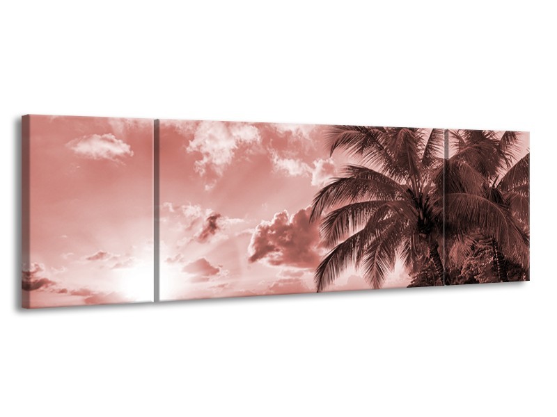 Canvas Schilderij Zee, Strand | Bruin, Rood | 170x50cm 3Luik