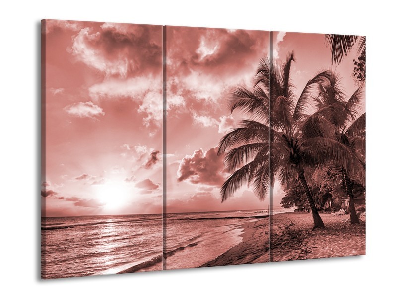 Glasschilderij Zee, Strand | Bruin, Rood | 60x90cm 3Luik