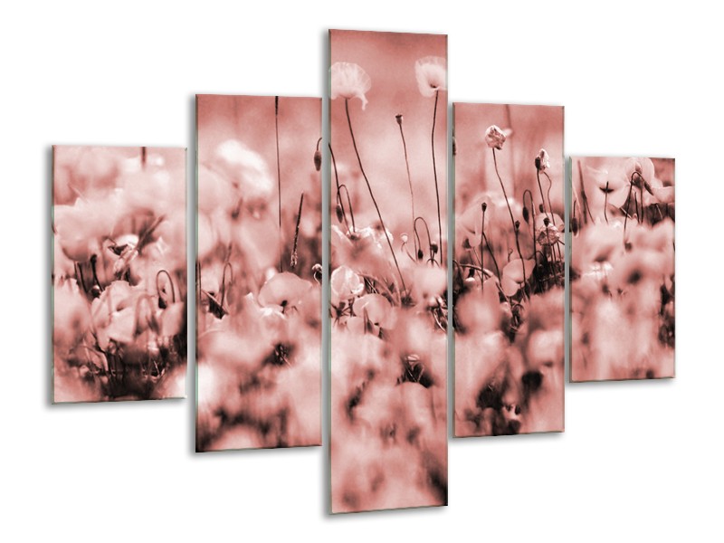 Glasschilderij Bloemen | Bruin, Rood | 100x70cm 5Luik