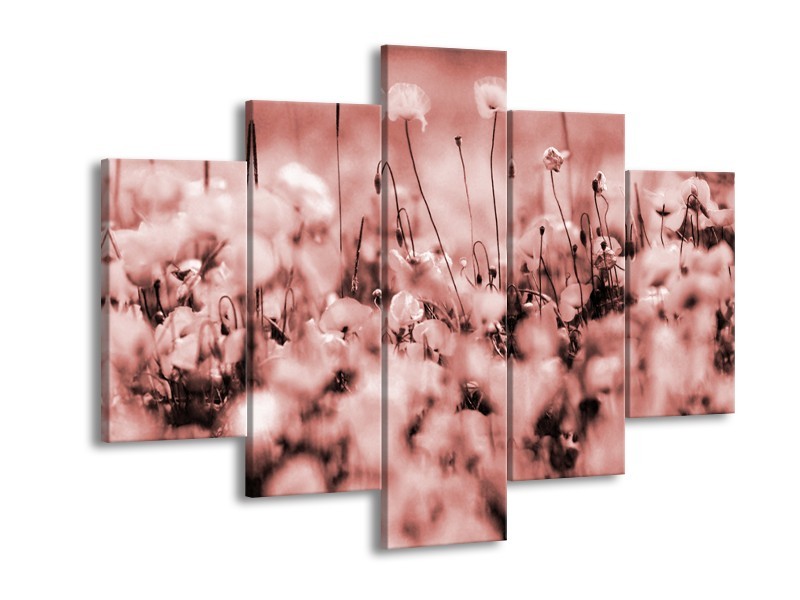 Canvas Schilderij Bloemen | Bruin, Rood | 150x105cm 5Luik