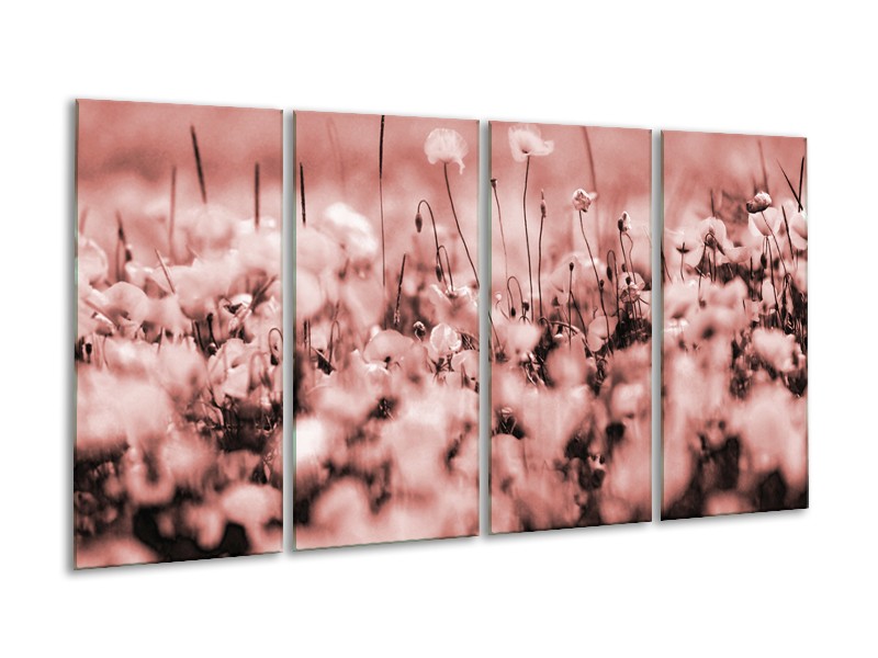 Canvas Schilderij Bloemen | Bruin, Rood | 160x80cm 4Luik