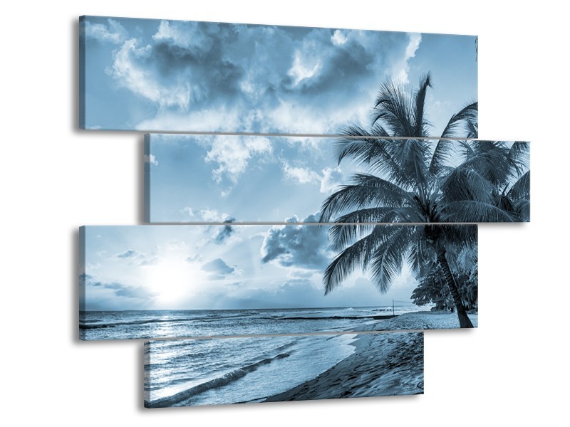 Canvas Schilderij Zee, Strand | Blauw, Grijs | 115x85cm 4Luik