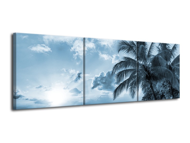 Canvas Schilderij Zee, Strand | Blauw, Grijs | 120x40cm 3Luik