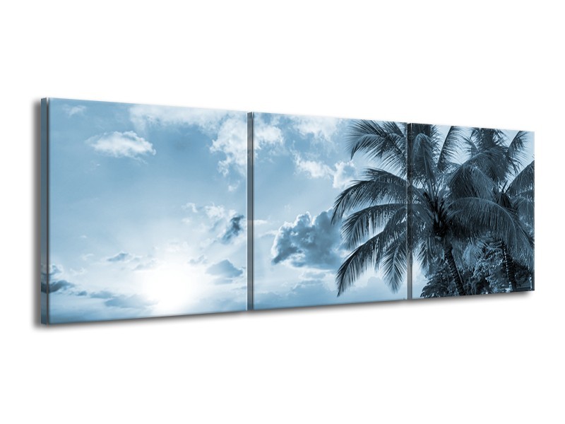 Canvas Schilderij Zee, Strand | Blauw, Grijs | 150x50cm 3Luik