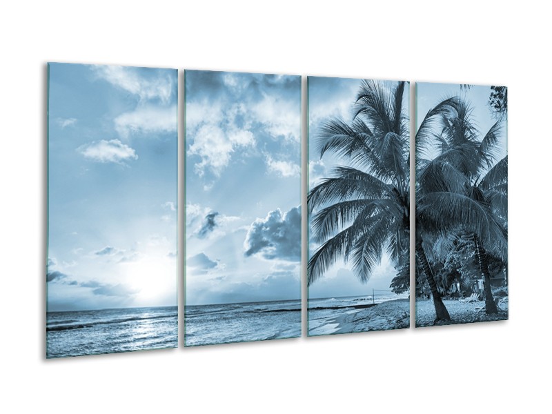 Canvas Schilderij Zee, Strand | Blauw, Grijs | 160x80cm 4Luik