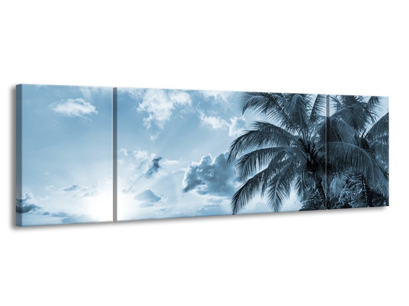 Canvas Schilderij Zee, Strand | Blauw, Grijs | 170x50cm 3Luik