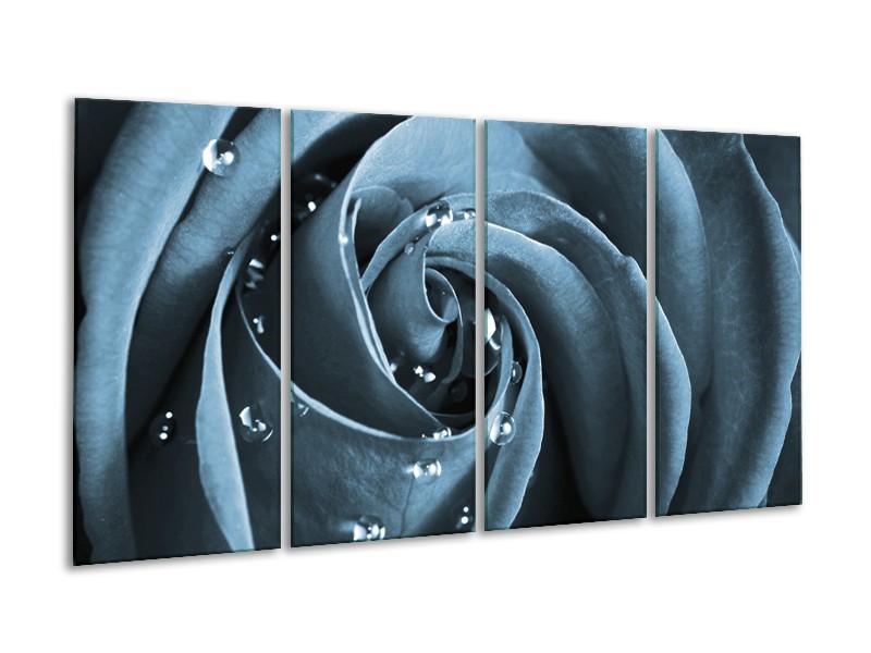 Canvas Schilderij Roos | Blauw, Grijs | 160x80cm 4Luik