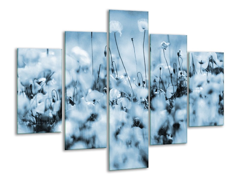 Canvas Schilderij Bloemen | Blauw, Grijs | 100x70cm 5Luik