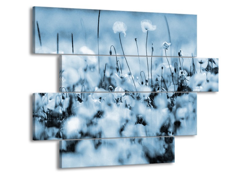 Glasschilderij Bloemen | Blauw, Grijs | 115x85cm 4Luik