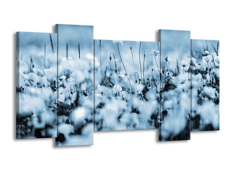 Canvas Schilderij Bloemen | Blauw, Grijs | 120x65cm 5Luik
