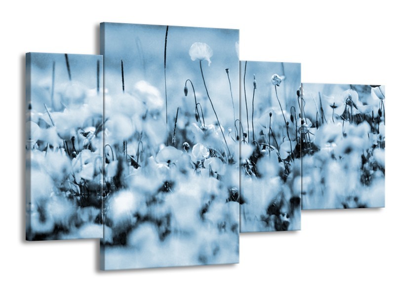 Canvas Schilderij Bloemen | Blauw, Grijs | 120x75cm 4Luik