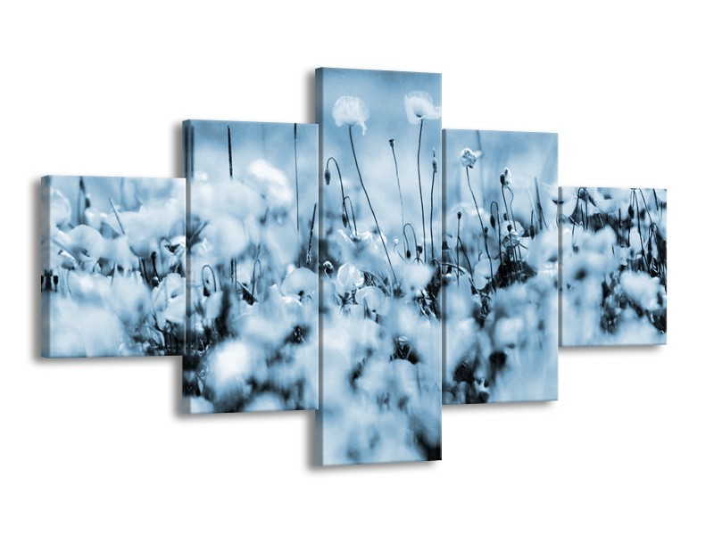 Glasschilderij Bloemen | Blauw, Grijs | 125x70cm 5Luik