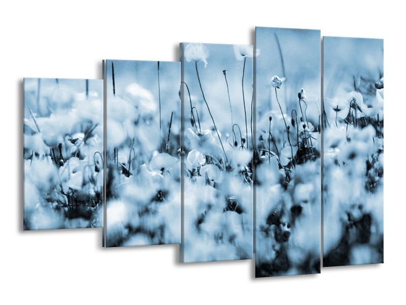 Glasschilderij Bloemen | Blauw, Grijs | 150x100cm 5Luik